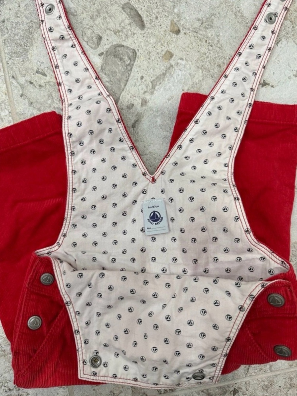 Petit Bateau Red Corduroy Infant Overalls Size: 6 months / 67 cm - Picture 6 of 8